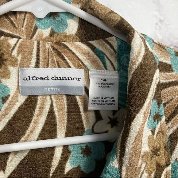 Alfred Dunner Boxy Collard Brown Floral Button Up Short Sleeve Top SZ 14P EUC - Picture 4 of 8